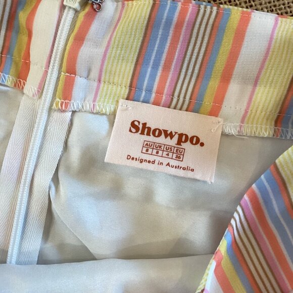 Showpo A-Line Skirt Size 4 Floral With Striped Waistband Mini Lined - Picture 2 of 6